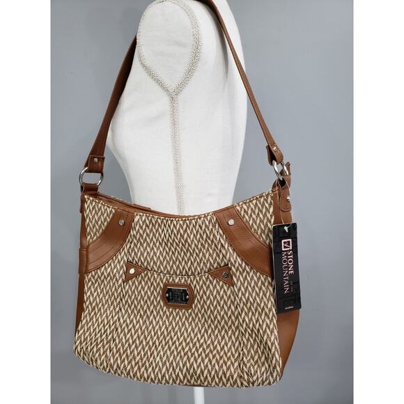 NEW STone Mountain Leather Brown Tan Taupe Purse Shoulder Bag Springfield - Picture 1 of 8